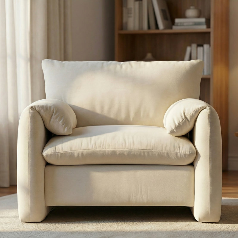 Marithza 37.6'' W Oversized Armchair Accent Chair, Cream Chenille