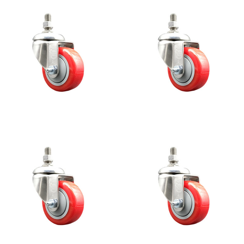 Ensemble de roulettes à tige filetée en polyuréthane 316SS, Rouge