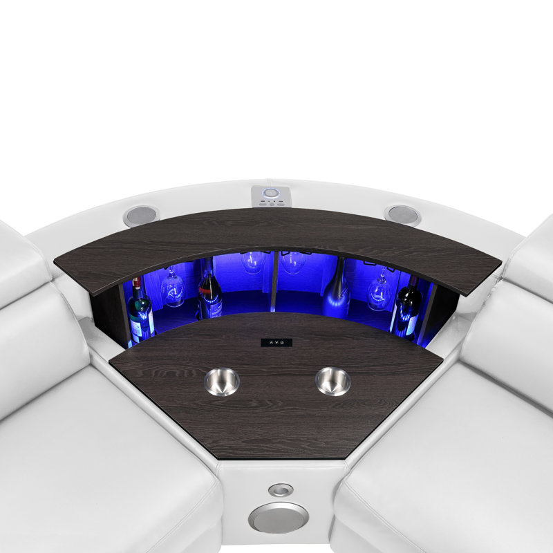 Smart Lounge Power Reclining Sectional Sofa with LED Reading Light Console, USB & Wireless Charging, White Polyurethane