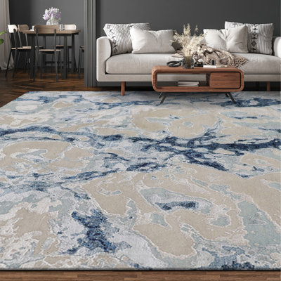 Hand Knotted Abstract Area Rug in Ivory/Gray