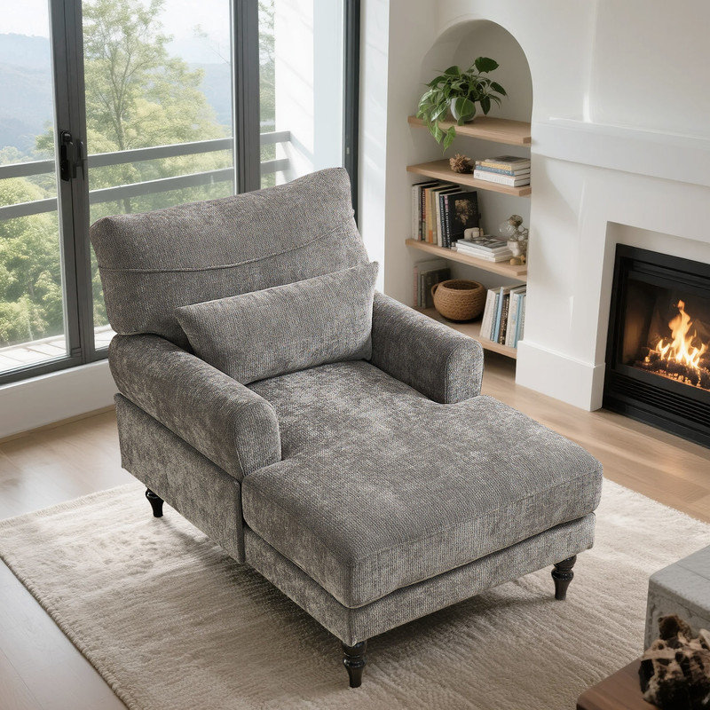 Chaise longue moderne en chenille avec coussin lombaire, Gris