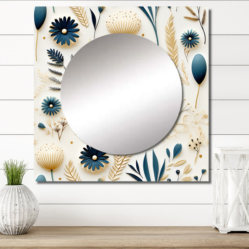 Art mural bleu et blanc avec fougères bleues et minimalistes, 23 po x 23 po