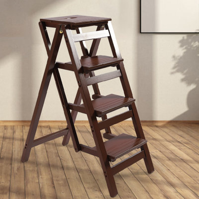 4-Step Sharatan Folding Wooden Step Stool Ladder