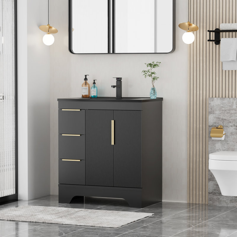 Meuble-lavabo simple autoportant de 30 po avec comptoir d'évier, robinet et drain, peint, portes à fermeture en douceur, assemblage requis