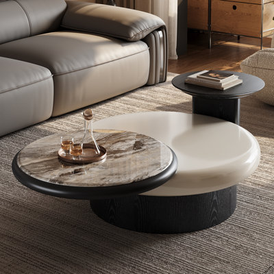 Rotatable Solid Wood Coffee Table With Microcrystalline Stone Countertop
