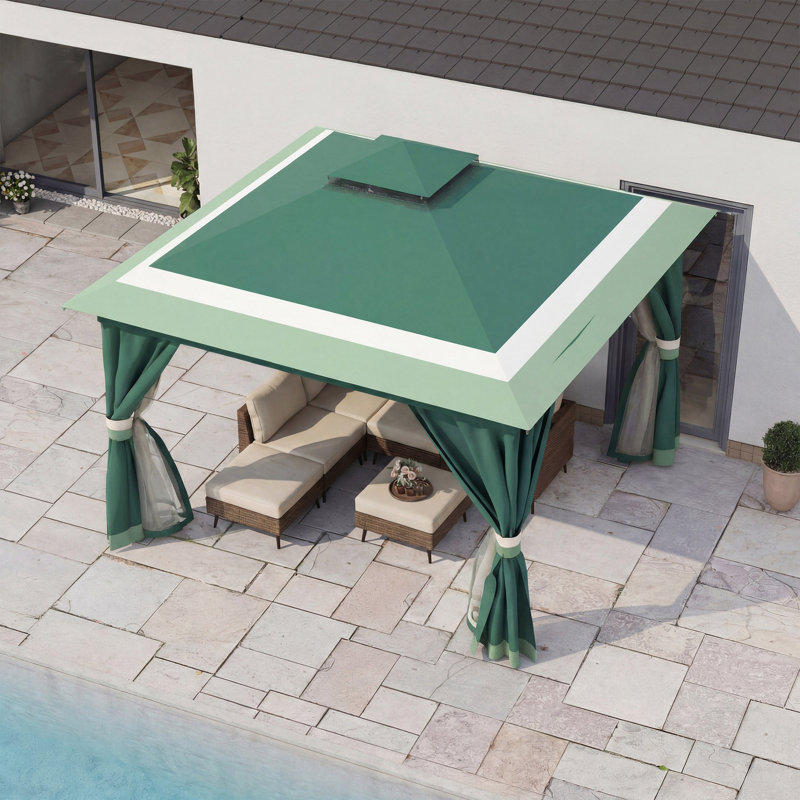 Pavillon de jardin en acier, 12 * 12 pi, GREEN GRADIENT (NOUVEAU)
