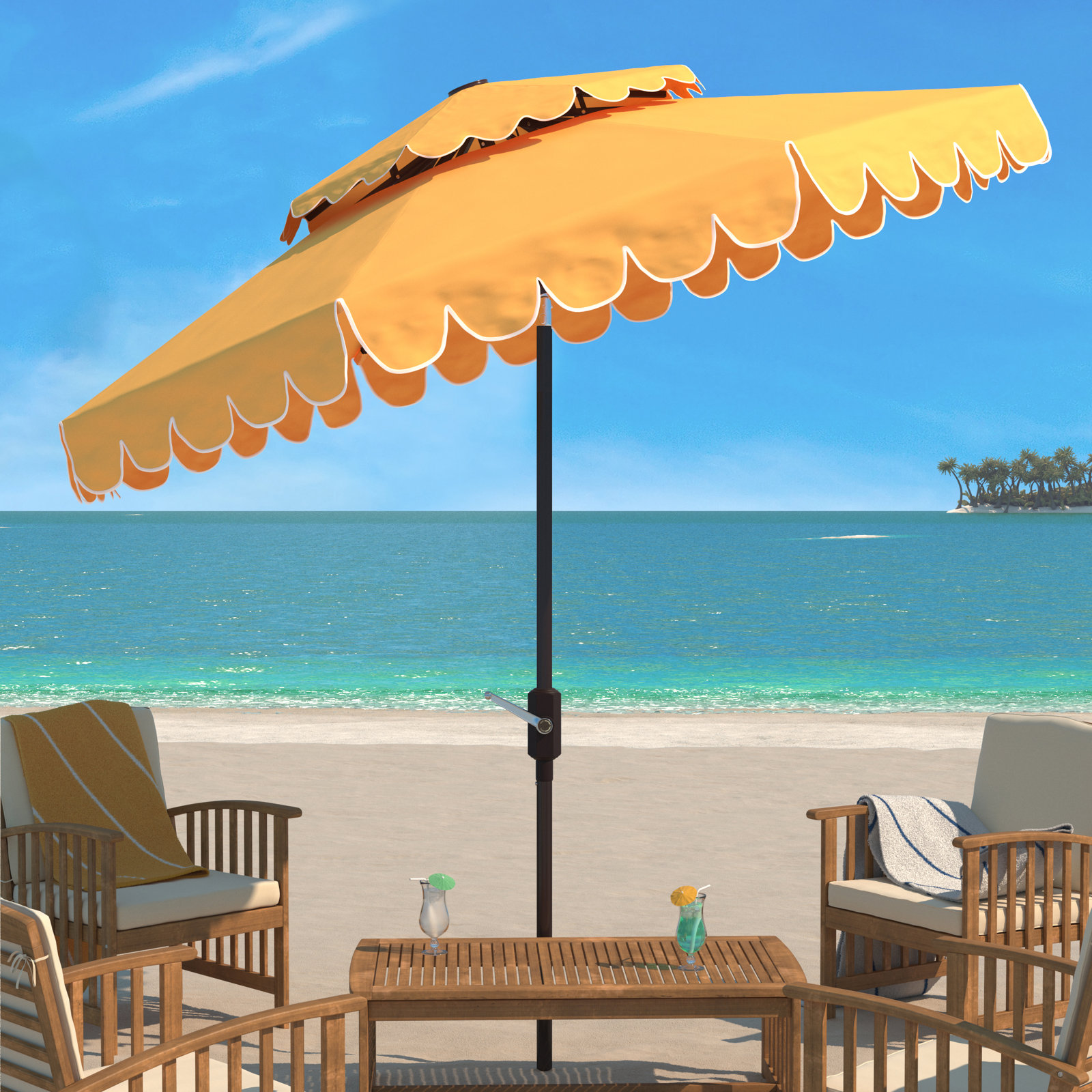 Teo 9' Umbrella, Yellow/White