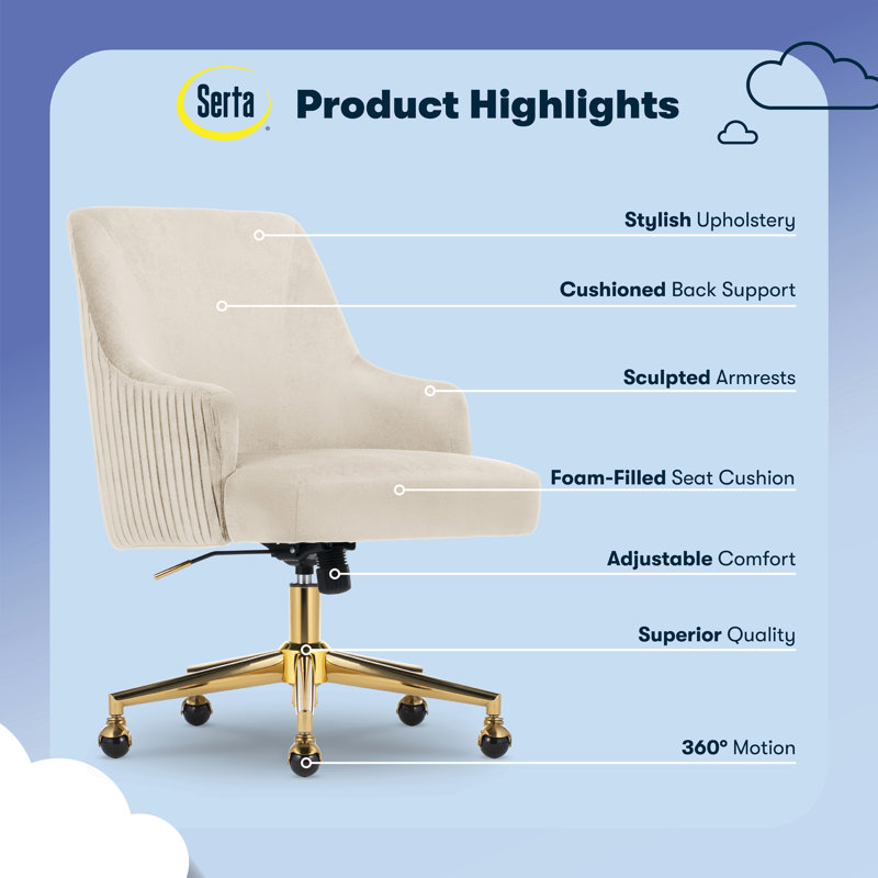 Chaise de bureau Serta Scarlett, Or, Beige