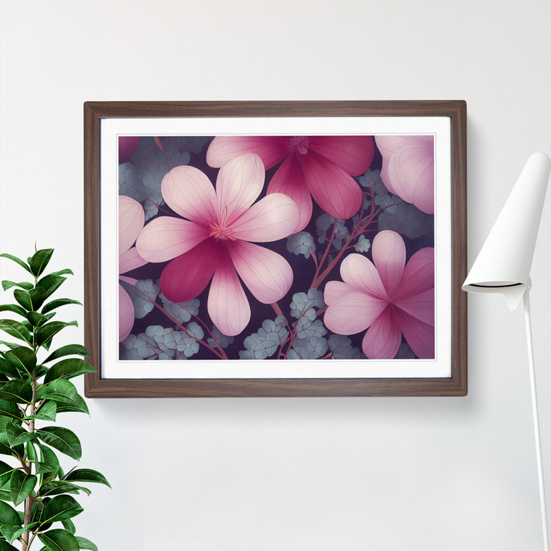 Vibrant Flowers - Framed Print, 46cm H x 64cm W x 2cm D, Walnut