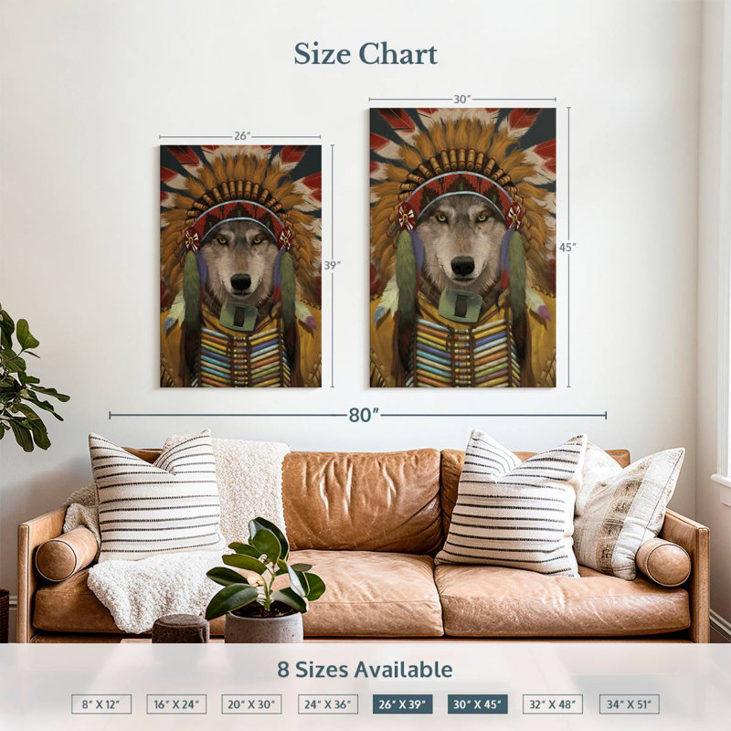 Brampt Wolf Spirit Chief, 39" H x 26" W