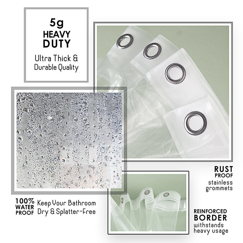 Clara Clark Heavy Duty Shower Curtain Liner, Clear
