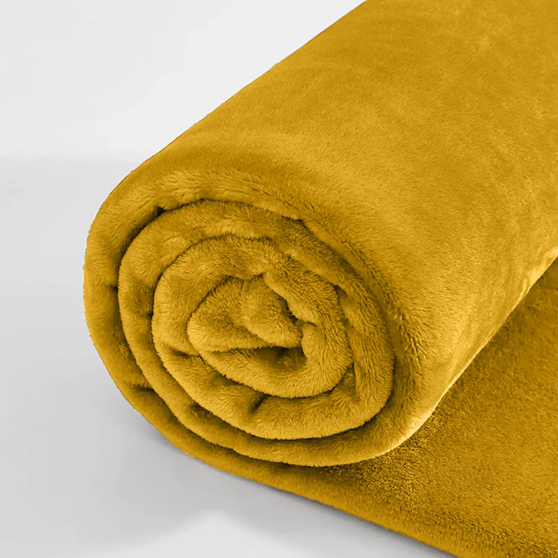 Reversible Mink Faux Fur Plush Fleece Throw/ Blanket, Yellow, 130cm x 150cm