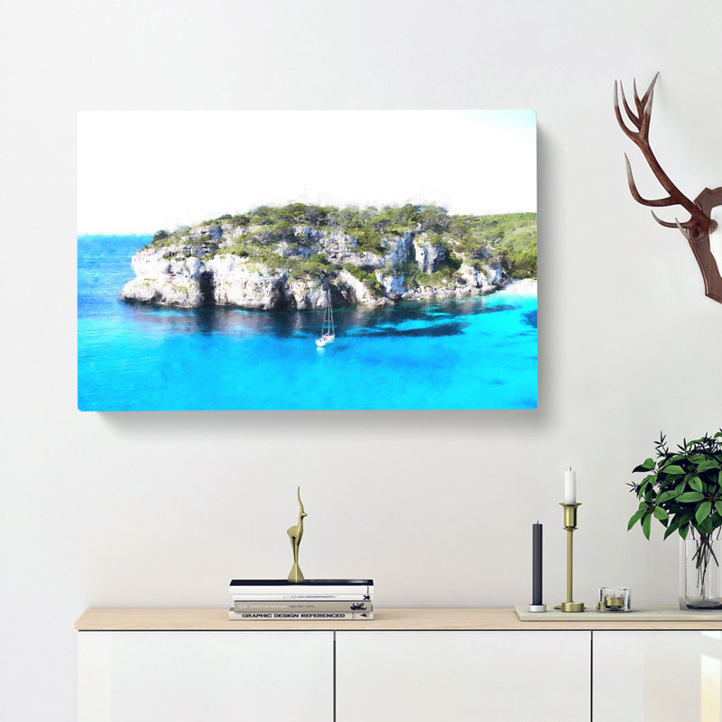 Sailing Boat In Formentera Spain Painting - Wrapped Canvas, 35cm H x 50cm W x 3cm D