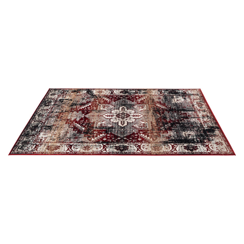 Floral Flatweave Area Rug, Rectangle 200 x 290 cm, Black