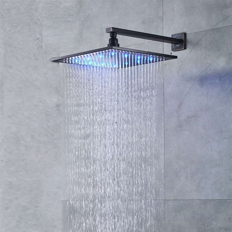 Rivera Matte Black LED Rainfall Shower with Wall Mount and Mixer