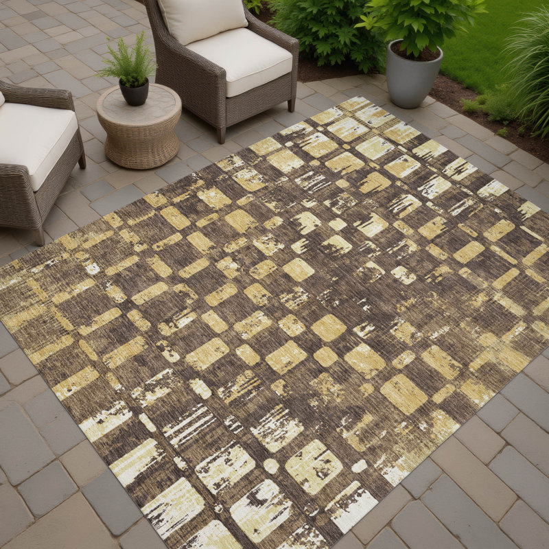 Machine Washable Indoor/Outdoor Chantille ACN2628 Abstract Rug, Fudge, 2'6" x 3'10"