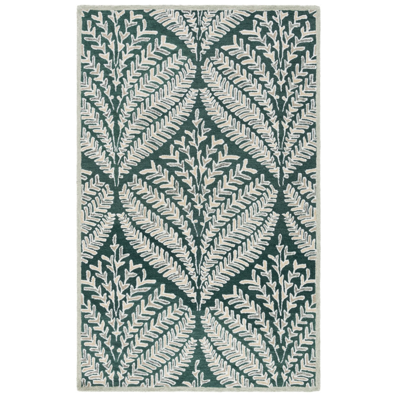 Jahwan Hand Tufted Wool Floral Rug, Rectangle 5' x 8'