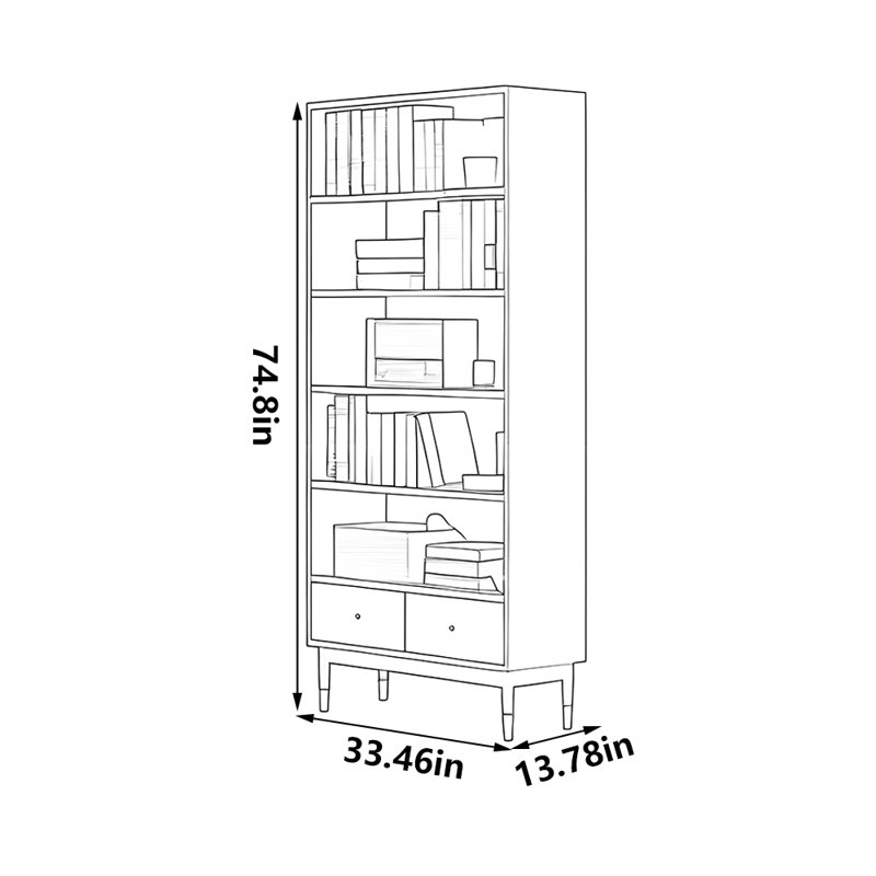 Bibliothèque classique classique pour la maison, (5 tablettes) H 74,8 po x l 33,46 po x P 13,78 po