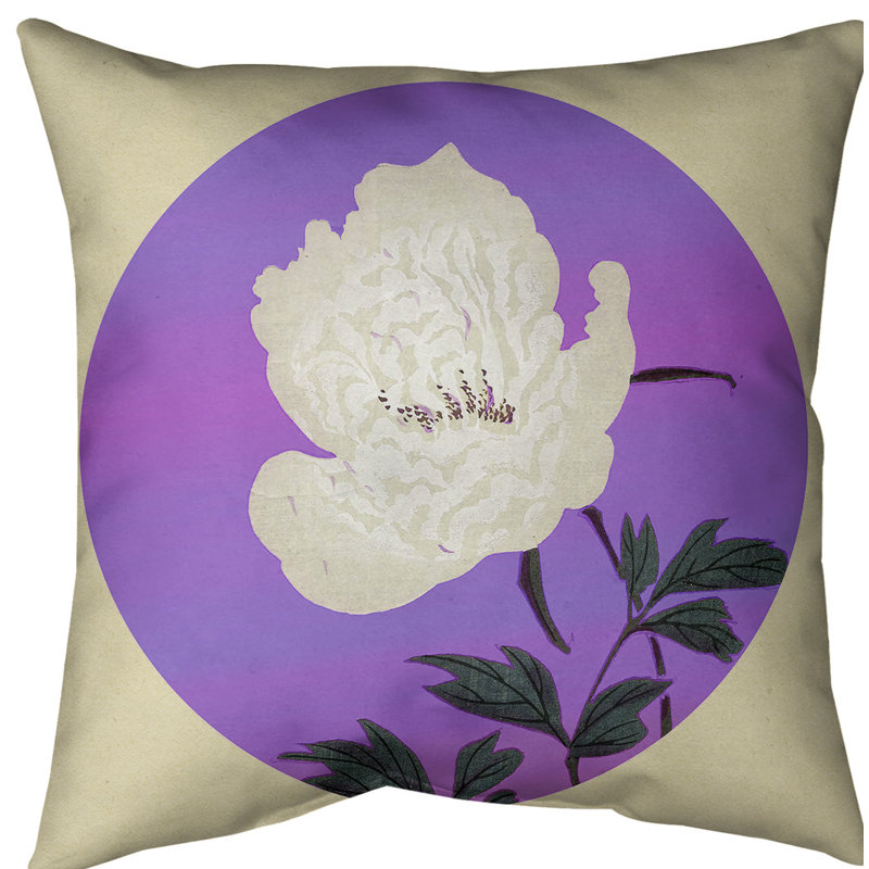 Housse de coussin de peinture pour fleur japonaise, 20 po x 20 po, Mauve, Sergé de coton