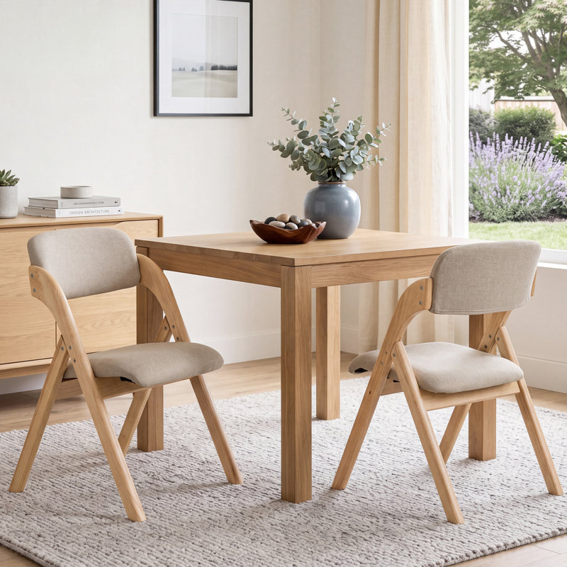 Chaises de salle à manger pliantes avec coussin, siège rembourré en tissu de lin, structure en bois, 4