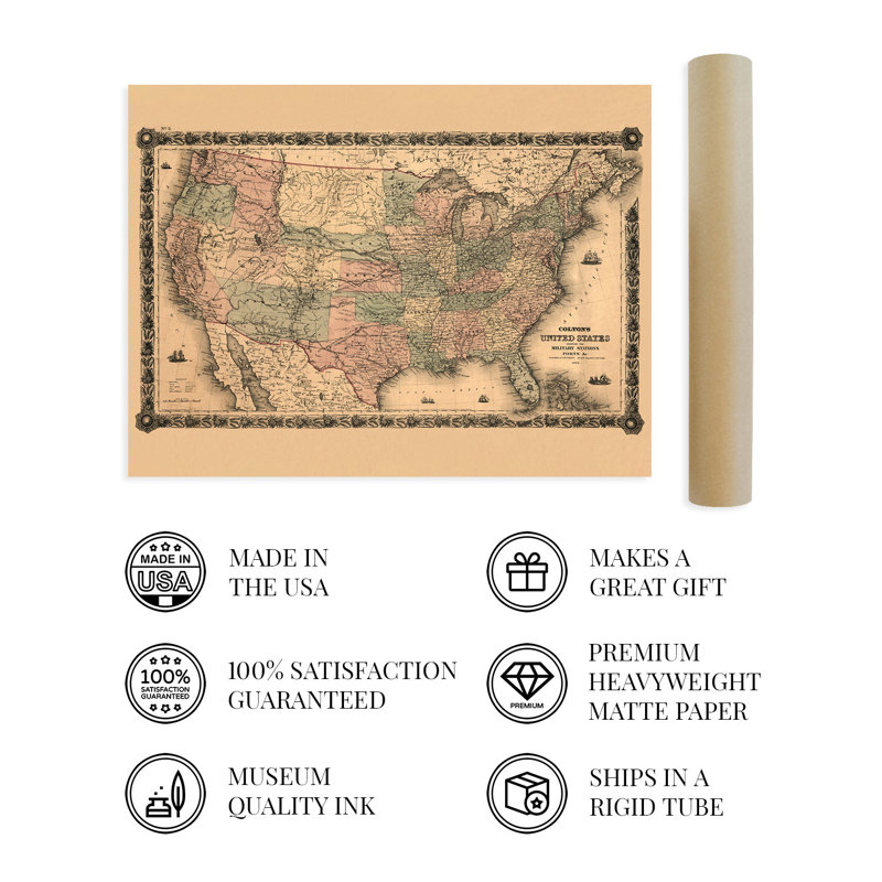 Carte militaire des États-Unis en 1861, H 24 po x l 36 po