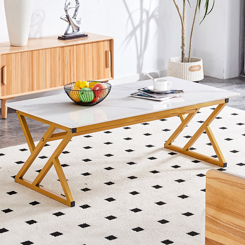 Table basse de style moderne minimaliste en marbre, table de salon, Blanc