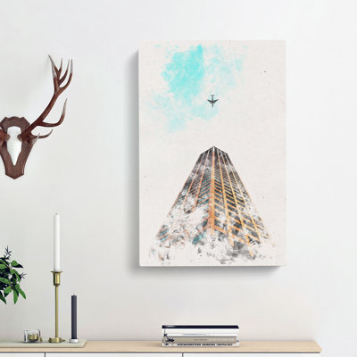 Airplane Flying Above Tokyo - Wrapped Canvas