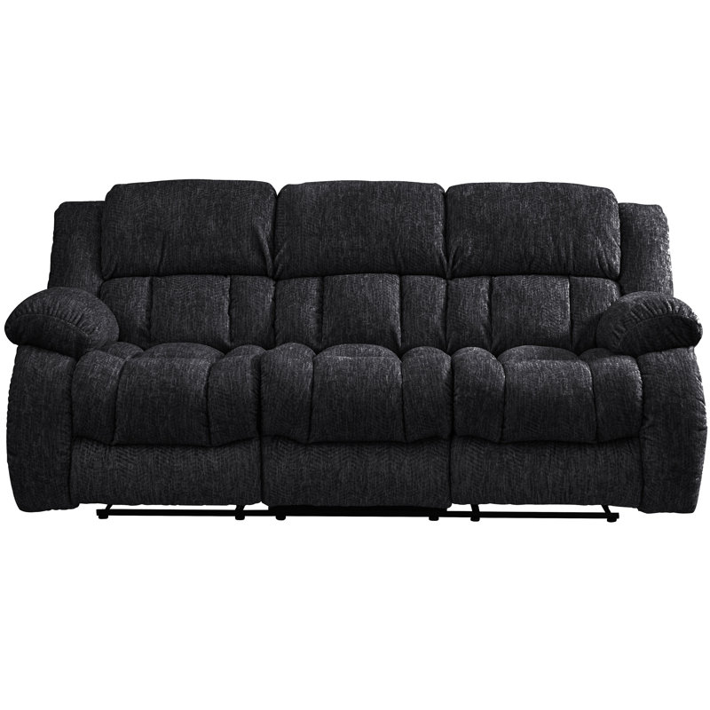 Grovetown 88'' Pillow Top Arm Reclining Sofa, Black 100% Polyester