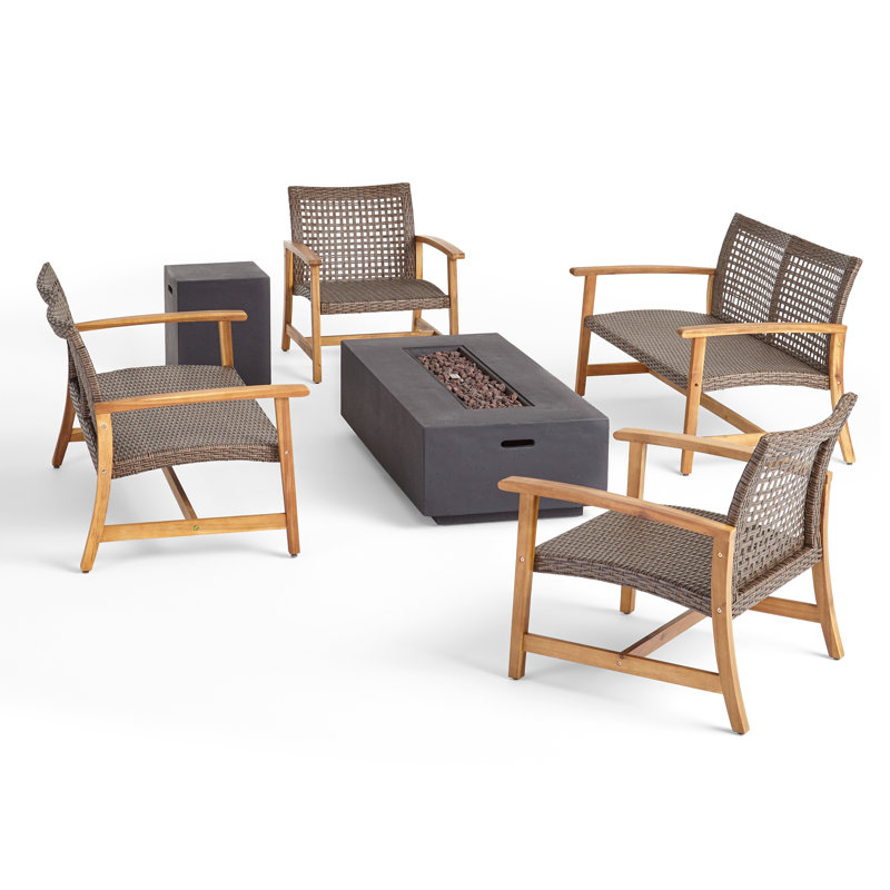 Ensemble de conversation d'extérieur pour 6 personnes Cascante, Naturel / mocha mixte