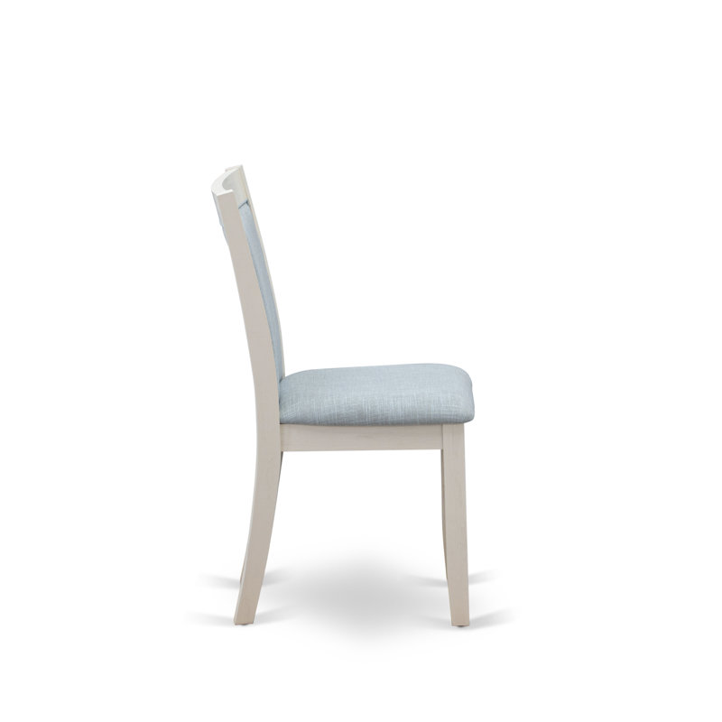 Monza Parsons Dining Chairs - Baby Blue Linen Fabric Padded Chairs, Set of 2, Wirebrushed Linen White, Baby Blue