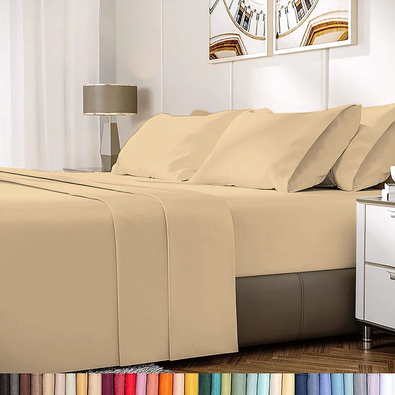 Ensemble de draps en rayonne de bambou 6 pièces , Ensemble de draps pour lit double + 1 drap-housse , Jaune moutarde