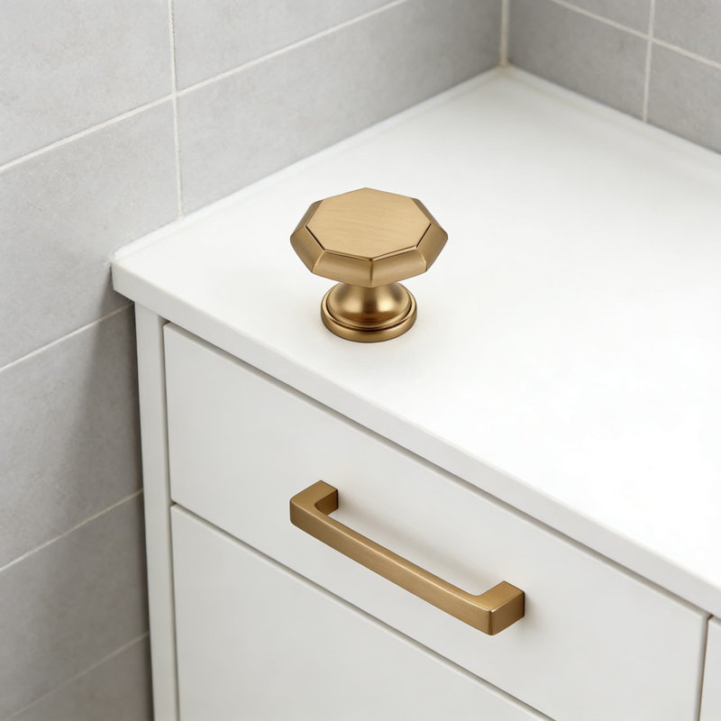 Boutons d'armoire et poignées de tiroir champagne, ensemble de 5 pièces de quincaillerie à trou unique pour la cuisine, la salle de bain, la commode et le placard