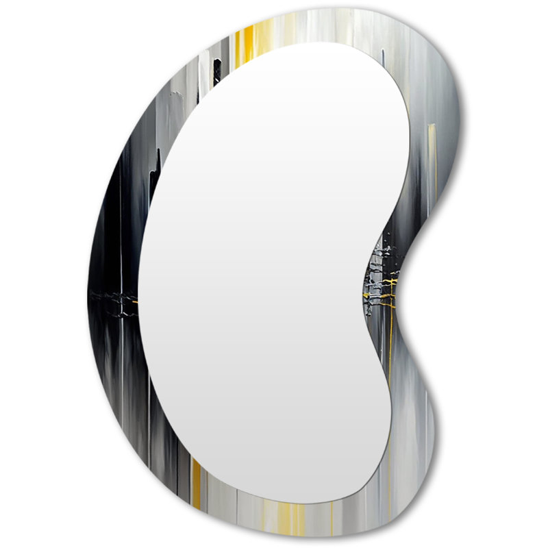 Abstrait géométrique noir et jaune II - Grand miroir mural asymétrique géométrique abstrait, 31 po x 22 po