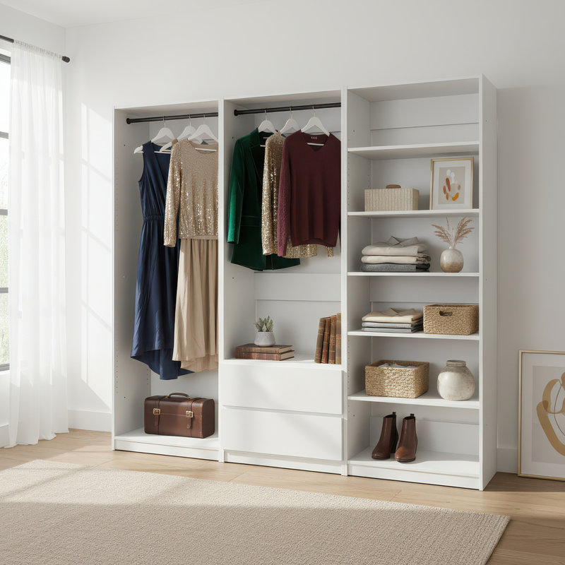 Système de garde-robe autoportant en bois blanc