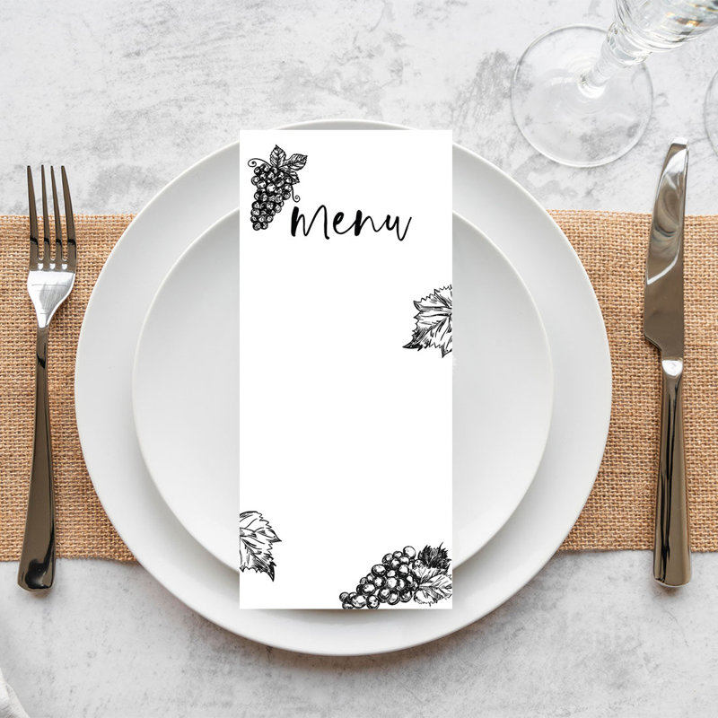 Carte de menu de mariage imprimable Vineyard pour imprimante de bricolage, paquet de 52