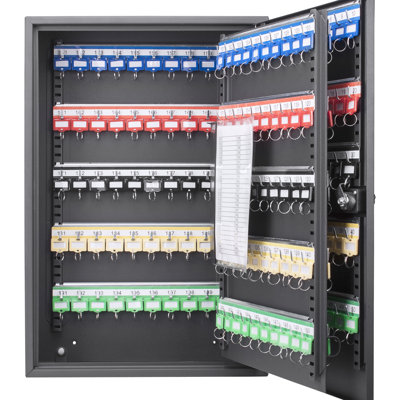 200 Gray Steel Cabinet With Lock - Adjustable, Wall Mounted, Colorful Tags For Easy Key Organization Quick Search