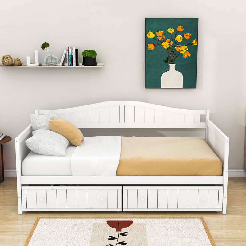 Lit de jour simple avec 2 tiroirs, Blanc
