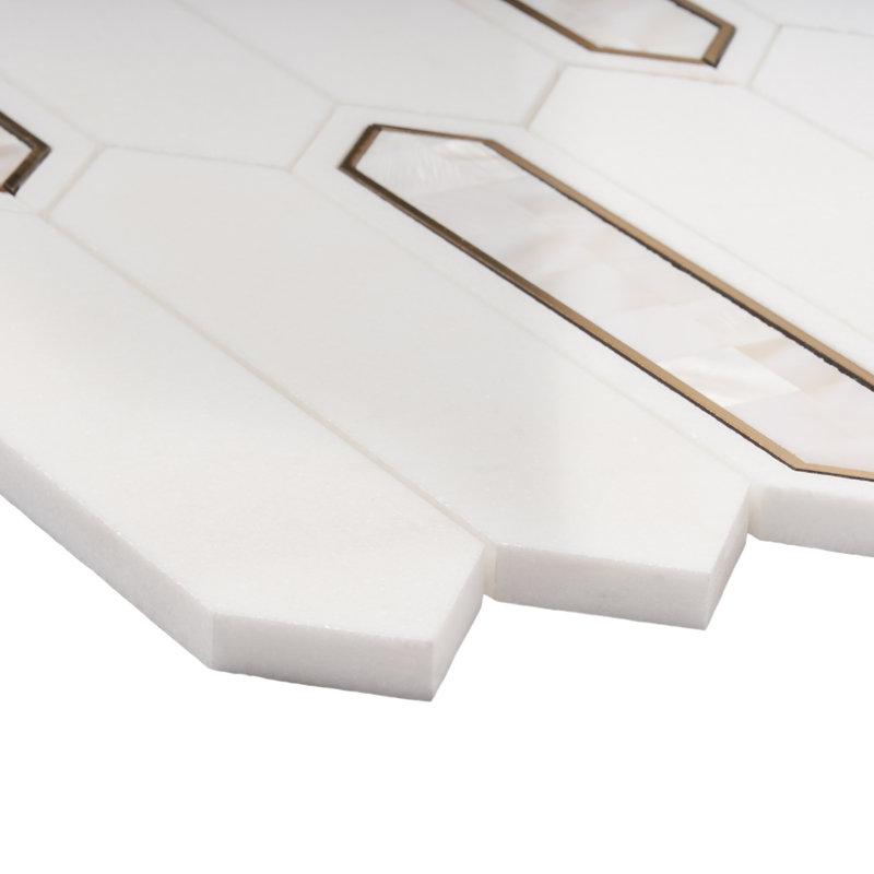Zip 11.65'' W x 13.62'' L Marble and Brass Mosaic Tile (1.1 Sq. Ft. / Sheet), Pearl