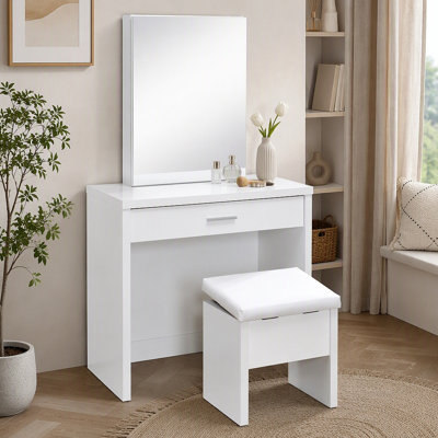 Makeup Vanity Table with Mirror and Stool