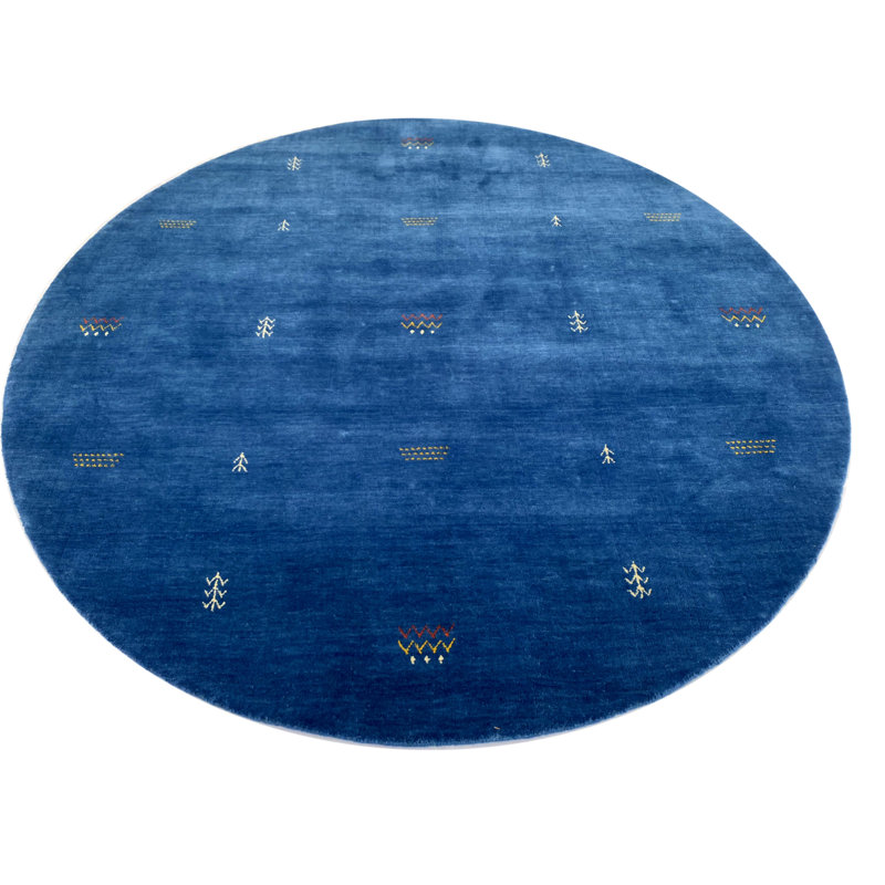 Blue Gabbeh Hand -Knotted Wool Rug, Round 200cm