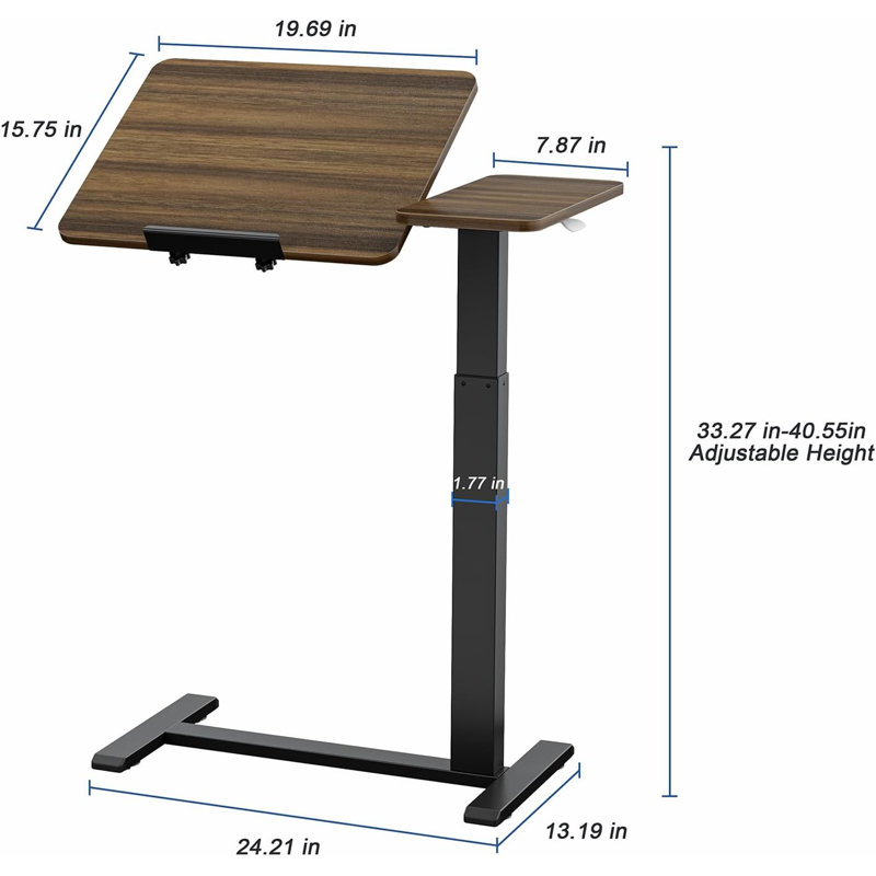 Bedside Table With Wheels Pneumatic Moveable Bed Desk Tilt-Top Laptop Desk Moveable Rolling Computer Table For Home Office Hospital Use