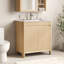 Meuble-lavabo Almanza de 30 po (76 cm) sur pied, avec lavabo en céramique en forme d'arc, pieds en bois massif, portes à fermeture amortie et rangement intérieur ajustable, montage facile, chêne naturel-184066725