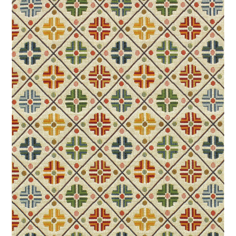 Kirov Cotton Blend Fabric, Cream/Orange/Green/Blue