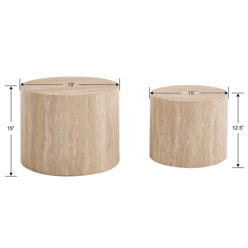 Round Nesting Drum Coffee Table For Living Room, Bedroom Without Assembling, Beige