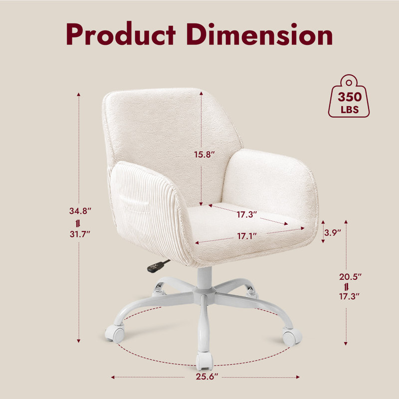 Chaise de bureau en velours Vanity Chair, Blanc