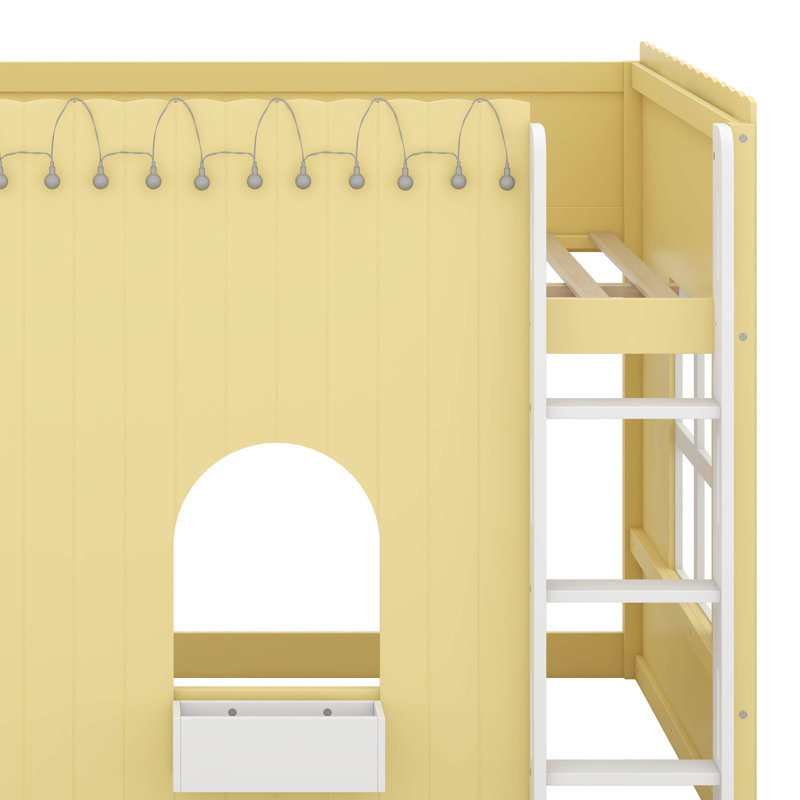Lit mezzanine pour enfants avec guirlande lumineuse à DEL, barrière de sécurité, espace de jeu sous le lit, Full