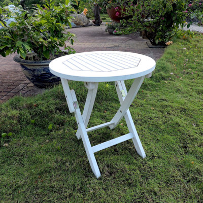 Erkerd Round Acacia Folding Outdoor Side Table , 19'' in. W 19'' in. D