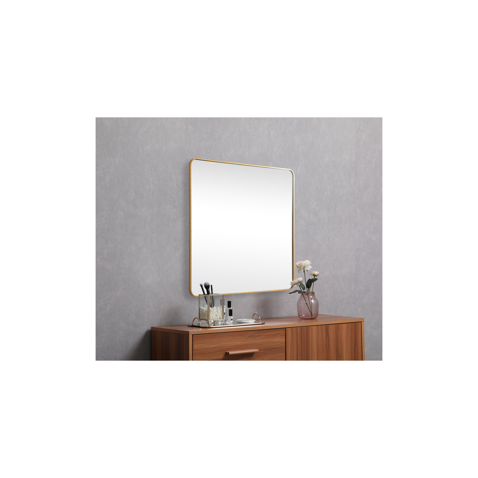 Metal Square Wall Mirror, 48"  x 48" , Brass