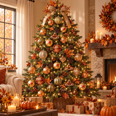 21-Piece Orange and Gold Fall Ornament Set with Pumpkin and Harvest Designs