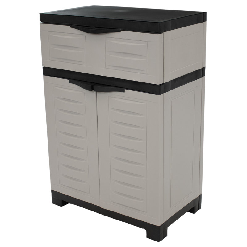 Armoire d'appoint 24 po en plastique gris avec deux portes et un tiroir
